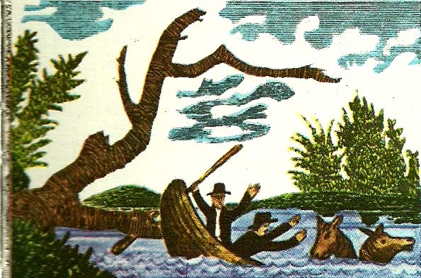 en kanot valtes av en flytande tradstam